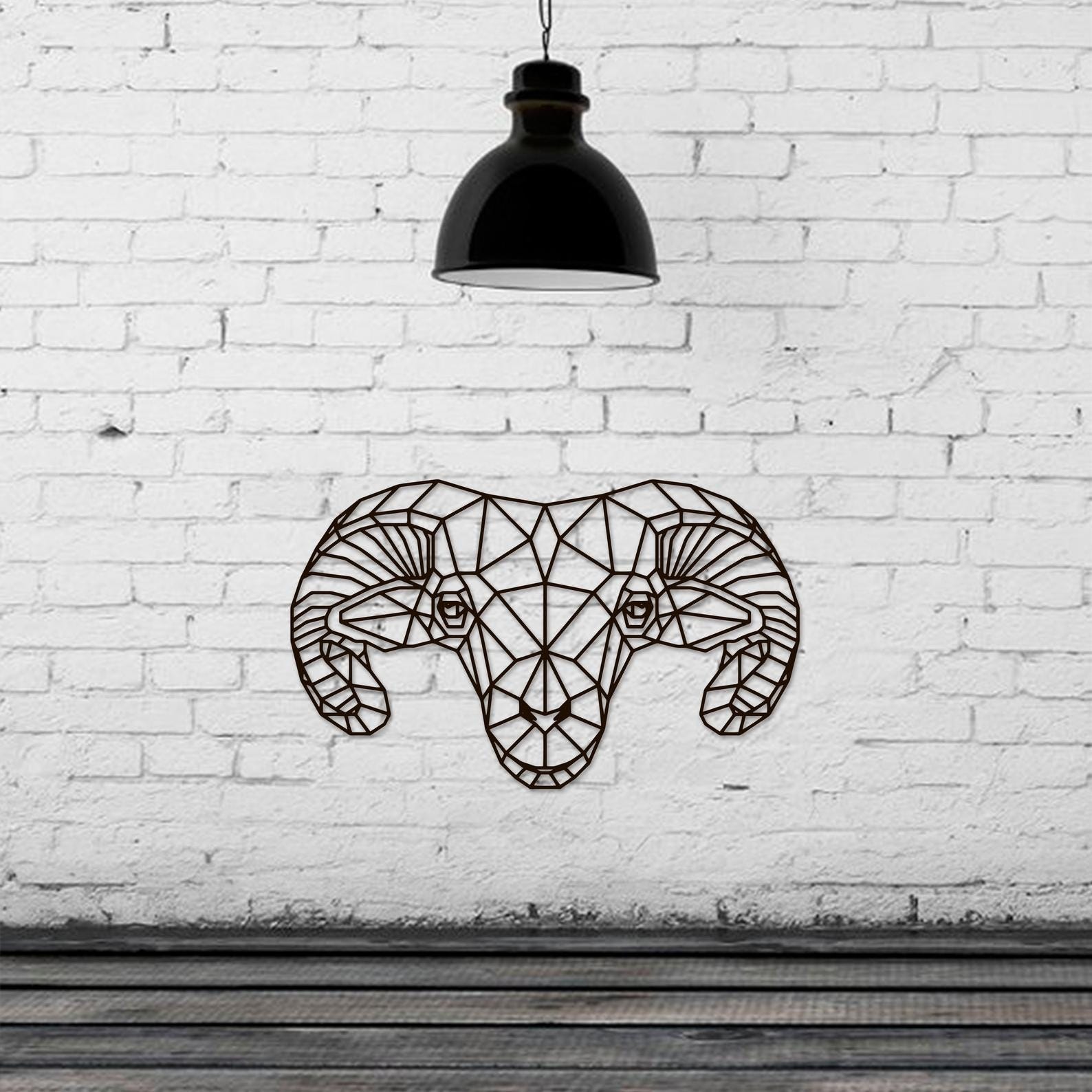 MDF Geometric Sheep Head Wall Hanging Art, 130X78X0.5 Cm - Black
