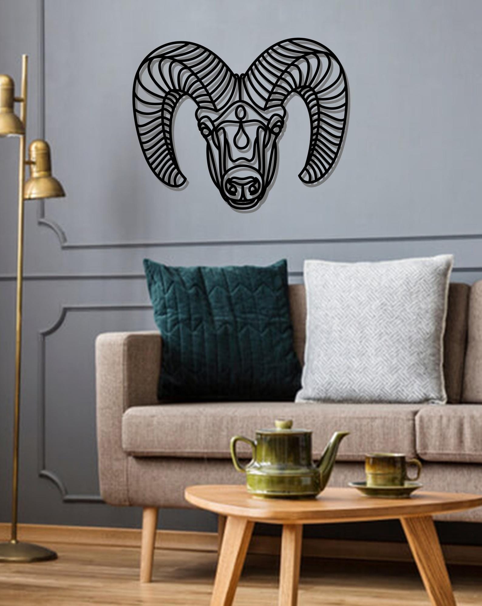 MDF Geometric Ram Wall Hanging Art, 100X100X0.5 Cm - Black