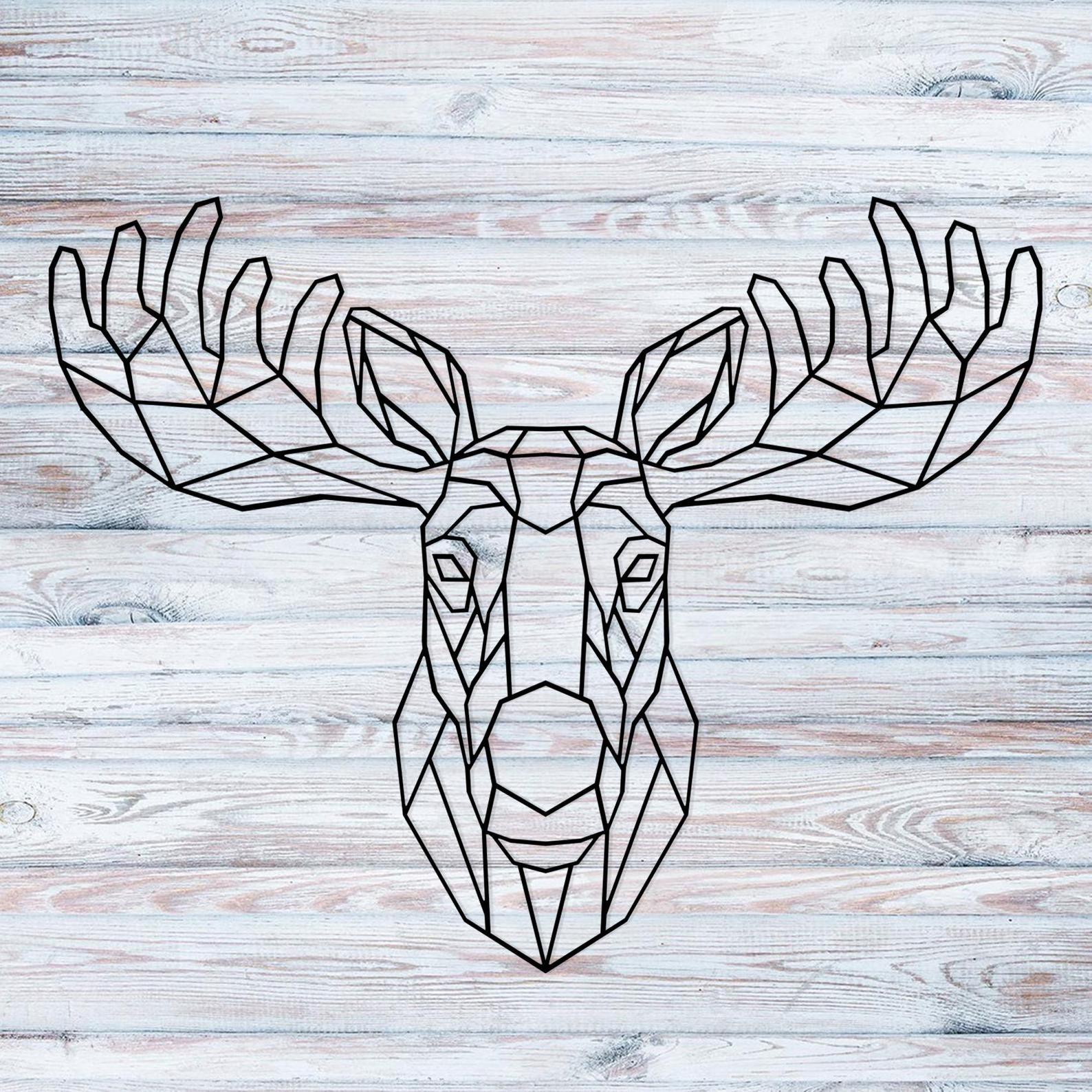 MDF Geometric Moose Head Wall Hanging Decor, 90X70X0.5 Cm - Black