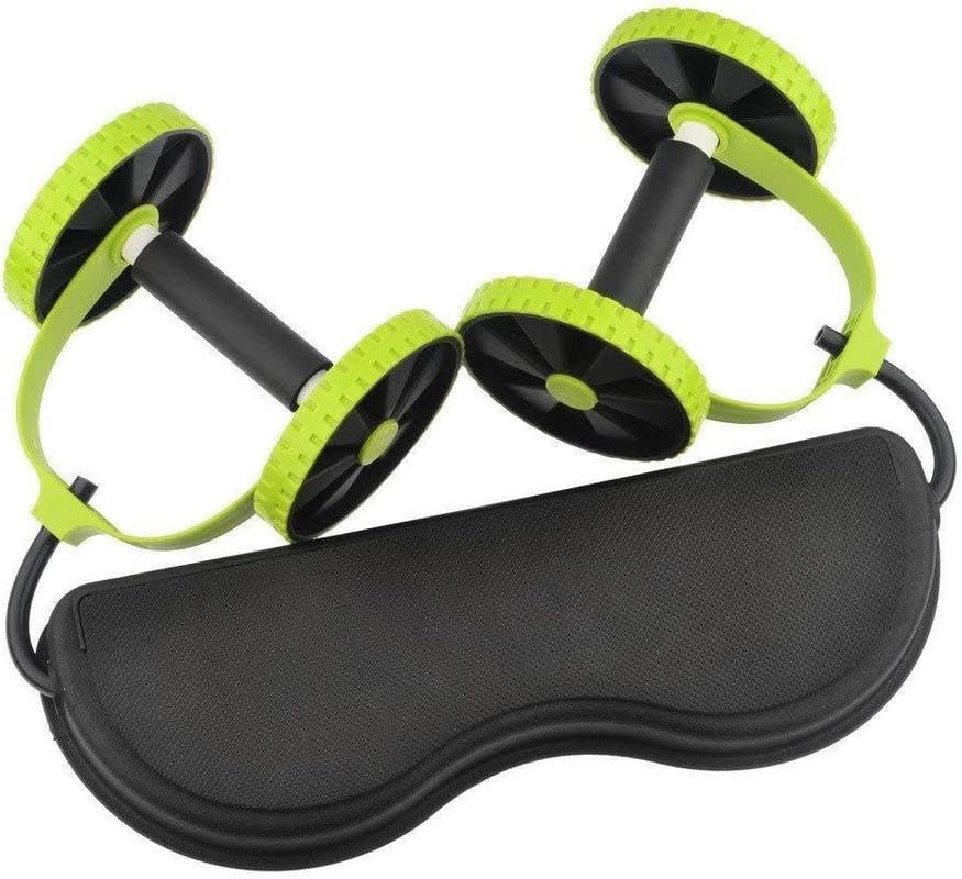 Double AB Spinning Wheel, Abdominal Exercise, Roda Pull Up Coaster - Black Green