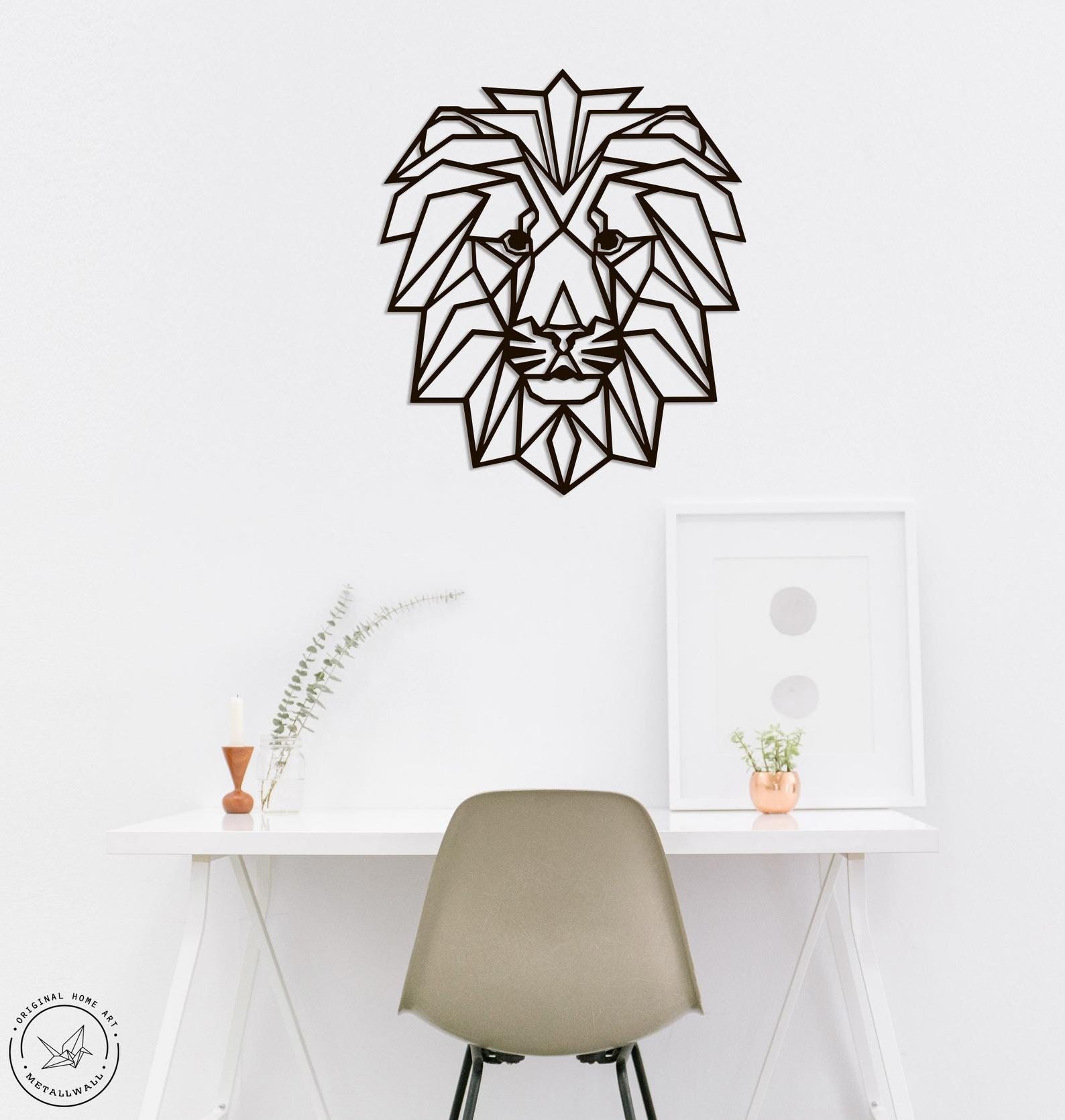 MDF Geometric Lion Head Wall Hanging Decor, 110X94X0.5 Cm - Black