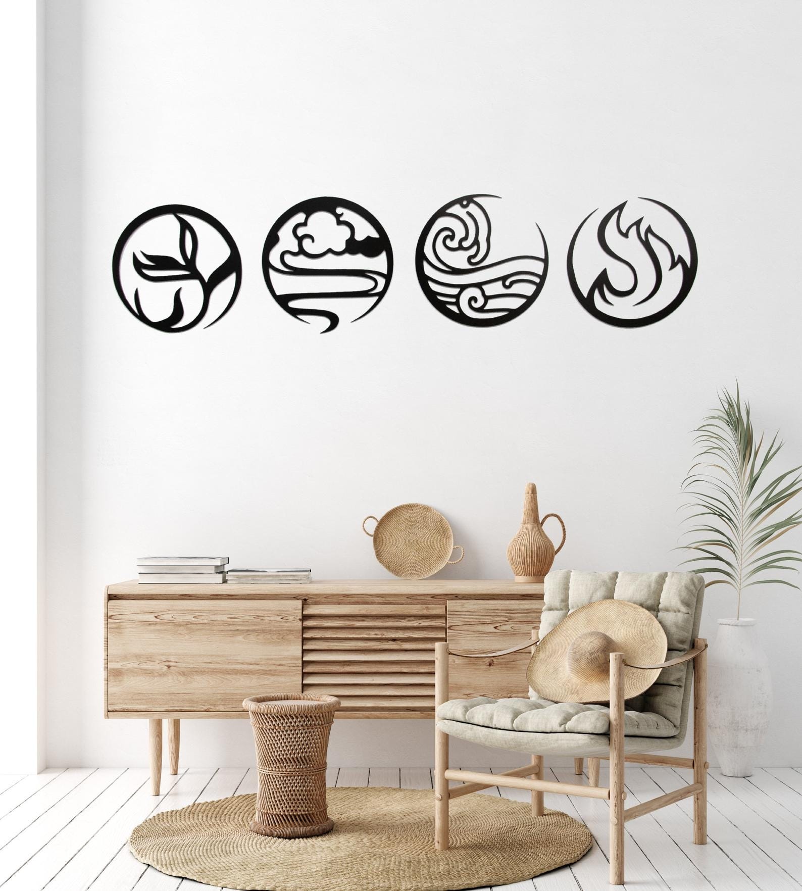 MDF Elements Wall Hanging Art Set, 4 Pieces, 100X100X0.5 Cm - Black