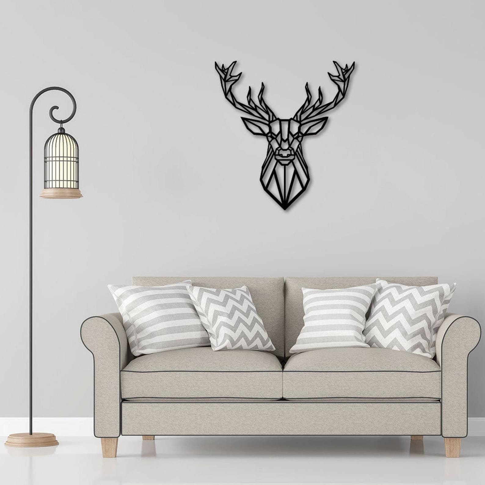 MDF Geometric Deer Skull Wall Hanging Decor, 80X75X0.5 Cm - Black