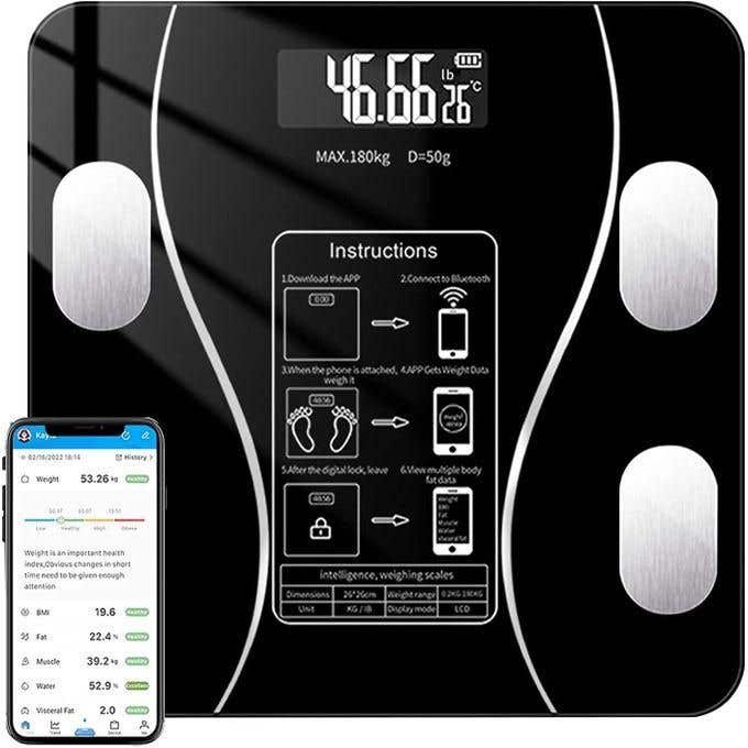 Personal Scale, Bluetooth, Digital, Up to 180 kg - Black