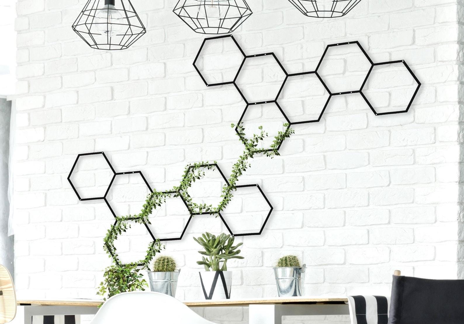 MDF Honeycomb Planter Wall Hanging Decor, 120X65X0.5 Cm - Black