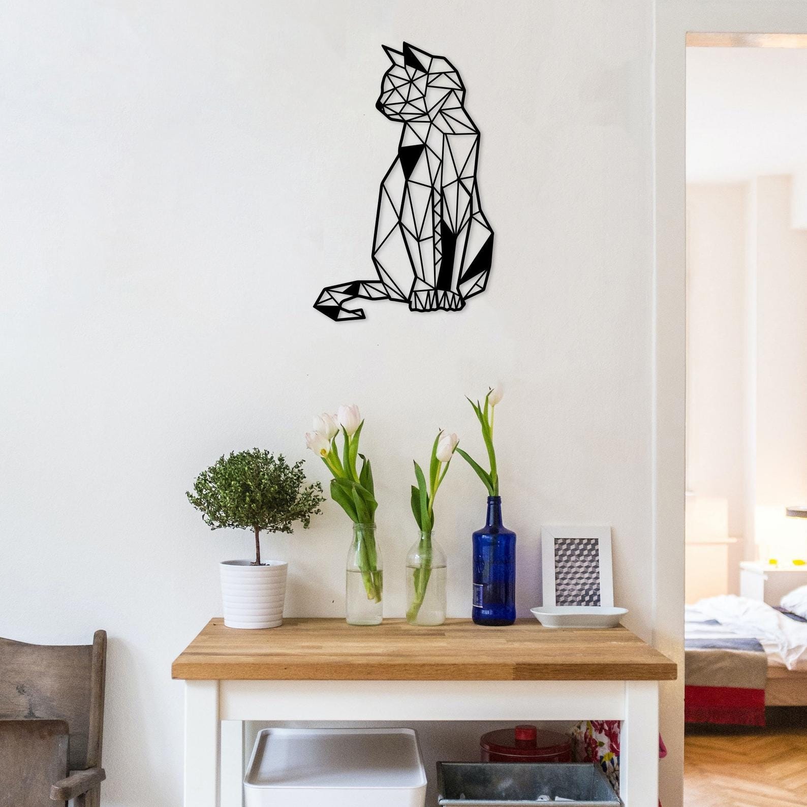 MDF Cat Wall Hanging Art, 110X68X0.5 Cm - Black