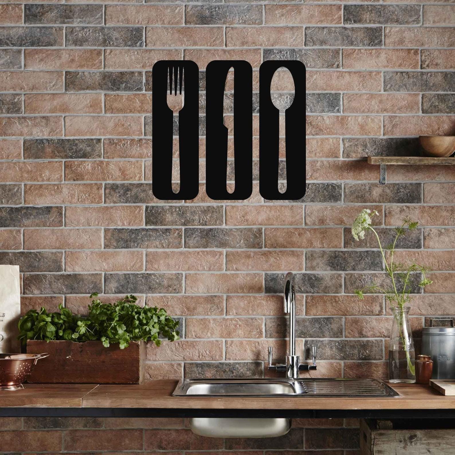 MDF Kitchen Wall Hanging Decor Set, 3 Pieces, 130X43X0.5 Cm - Black