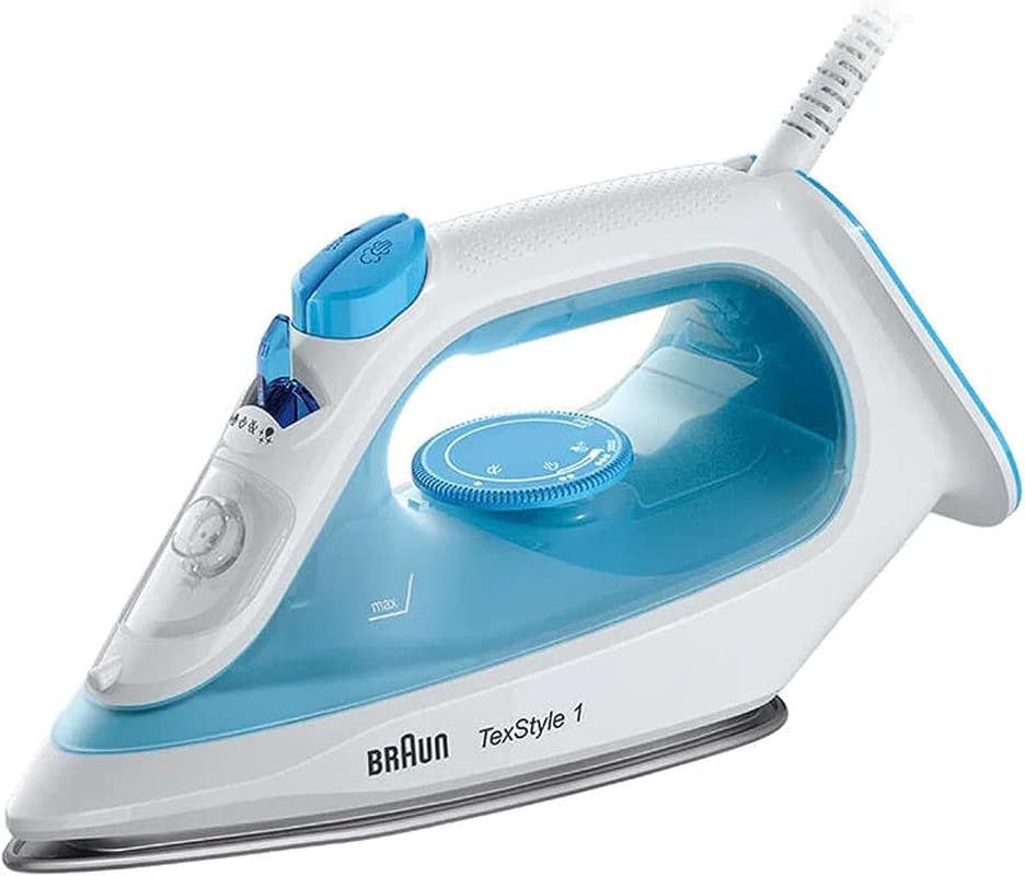 Braun BRSI1050BL Steam Iron, Ceramic Soleplate, 200ml, 2000W - White Blue