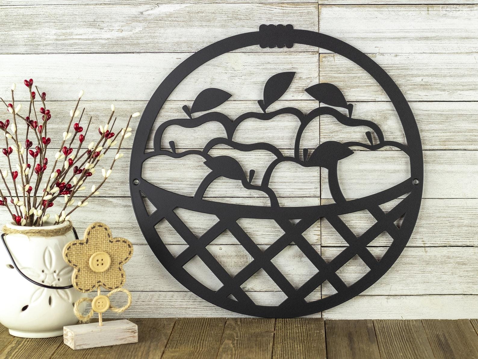 MDF Apple Kitchen Wall Sign Decor Sign, 100X100X0.5 Cm - Black