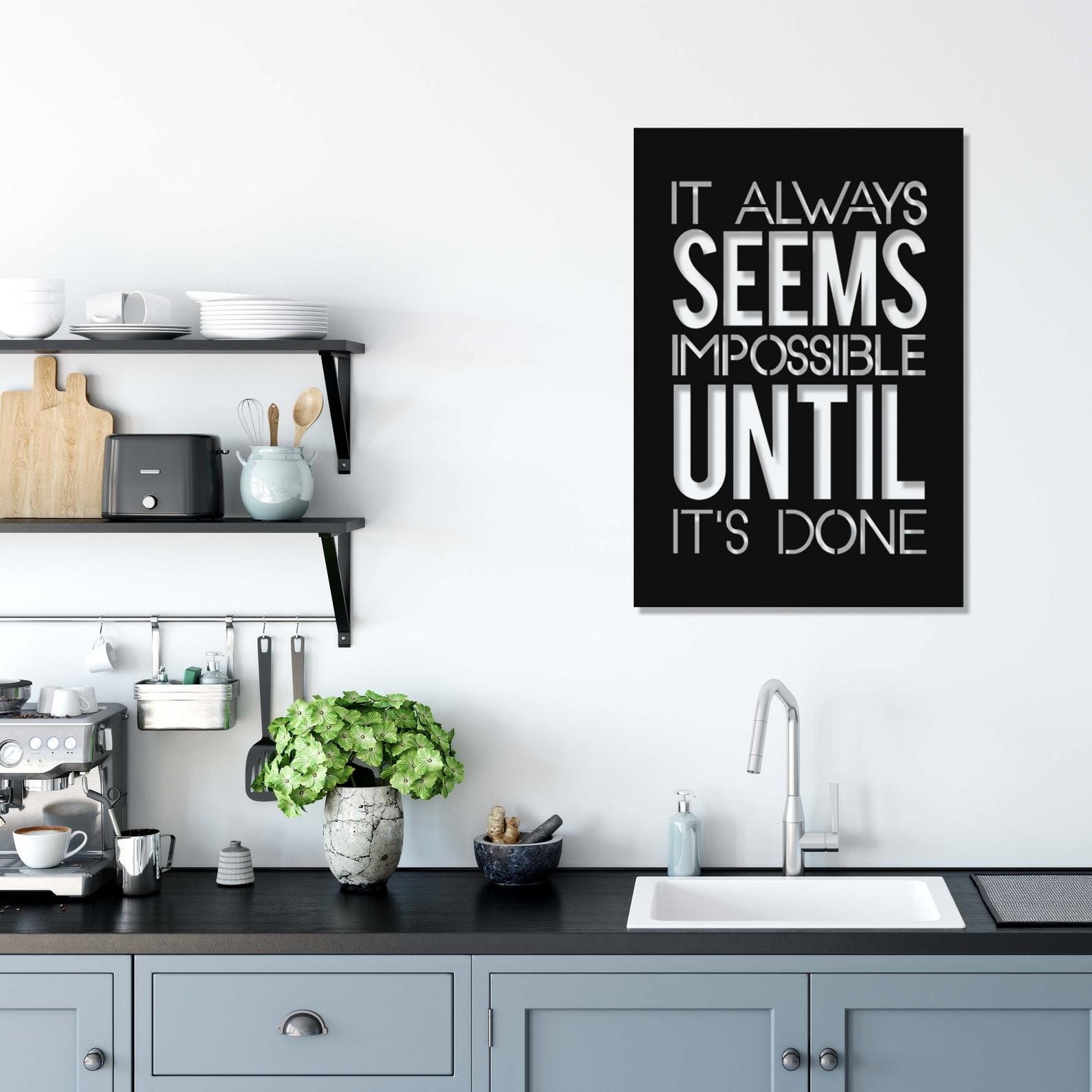 MDF It Always Seems Impossible Until It'S Done Wall Hanging Art, 110X75X0.5 Cm - Black