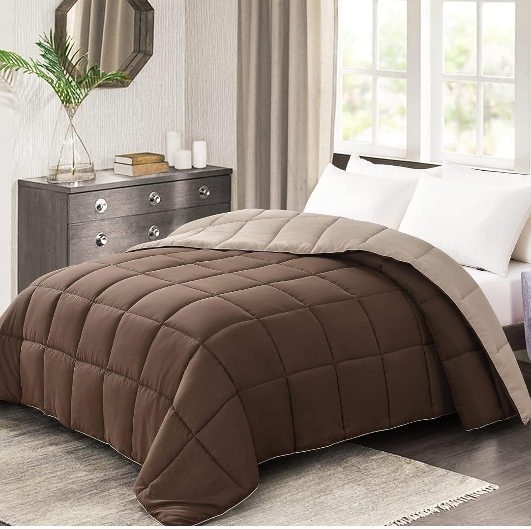 Line Sleep Fiber Double Face Quilt, 220x180 cm - Brown Beige