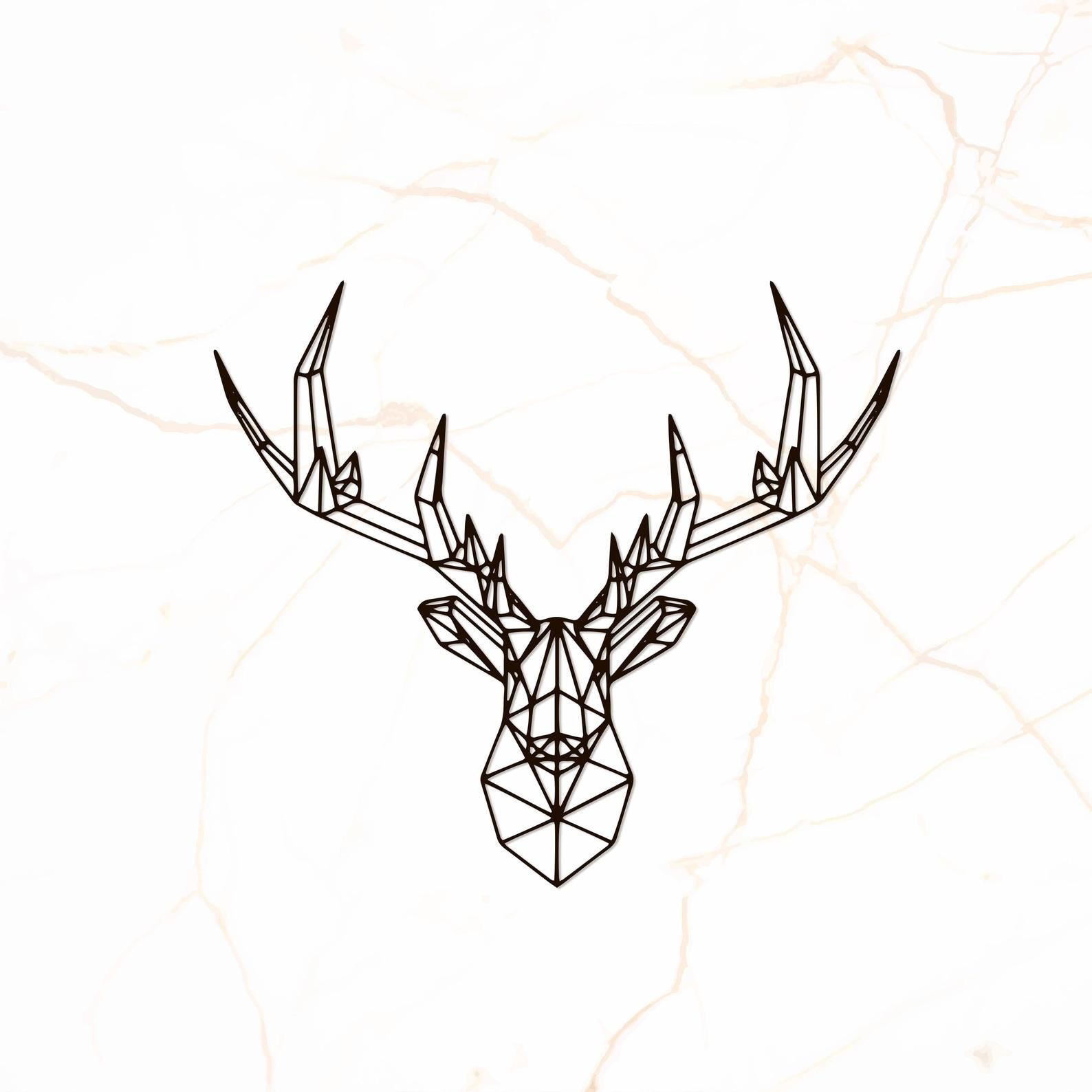 MDF Geometric Deer Head Wall Hanging Art, 80X70X0.5 Cm - Black