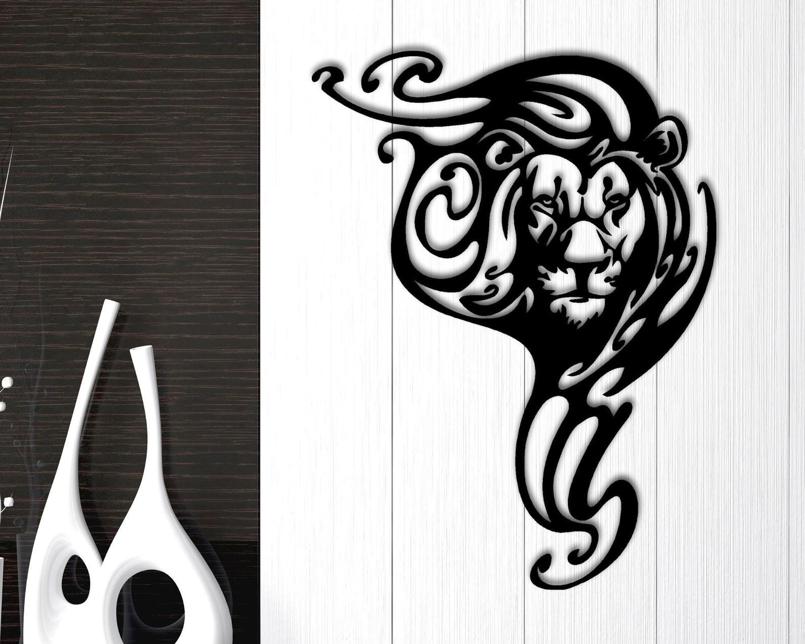 MDF Lion Head Wall Hanging Art, 100X100X0.5 Cm - Black