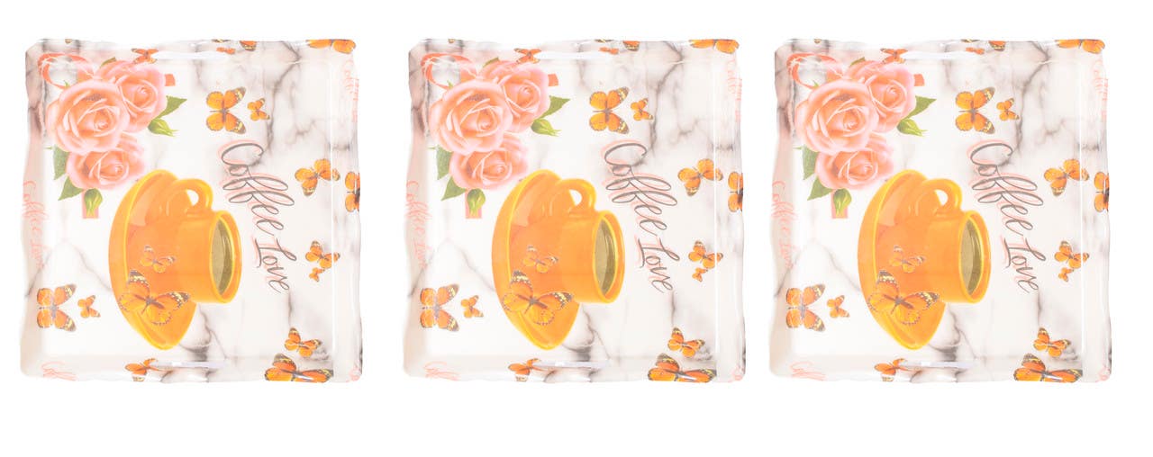 Melamine Square Tray Set, 3 Pieces - White Beige