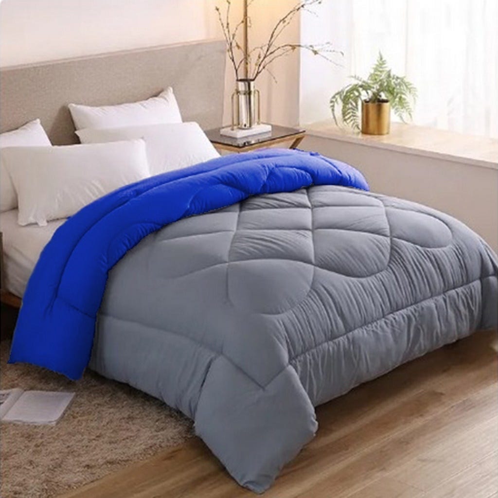 Line Sleep Fiber Double Face Quilt, 220x180 cm - Blue Grey