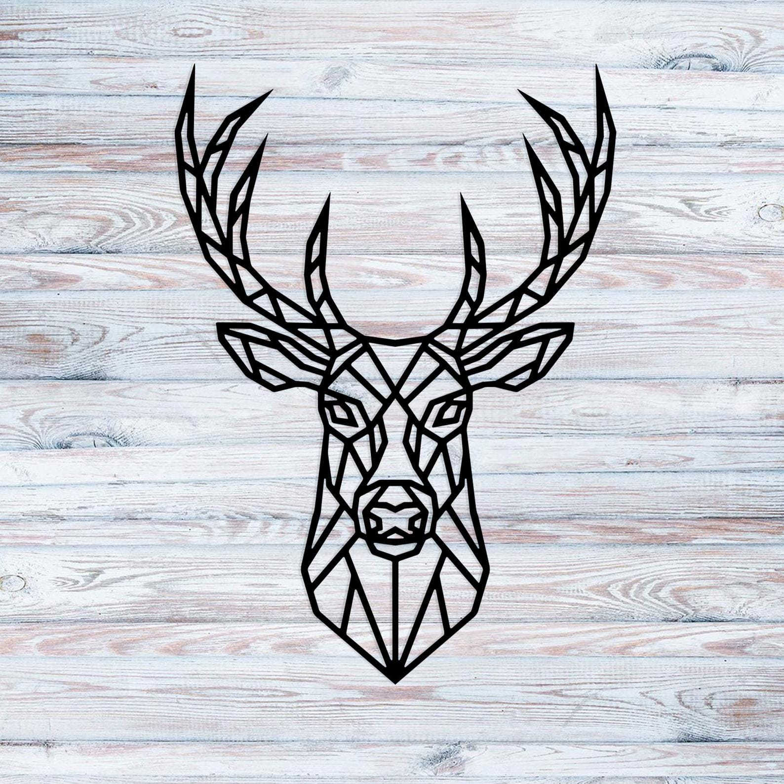 MDF Geometric Deer Head Wall Hanging Art, 90X67X0.5 Cm - Black