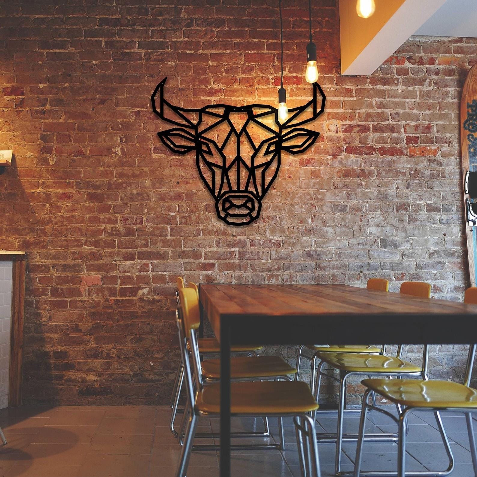 MDF Bull Head Wall Hanging Art, 110X93X0.5 Cm - Black