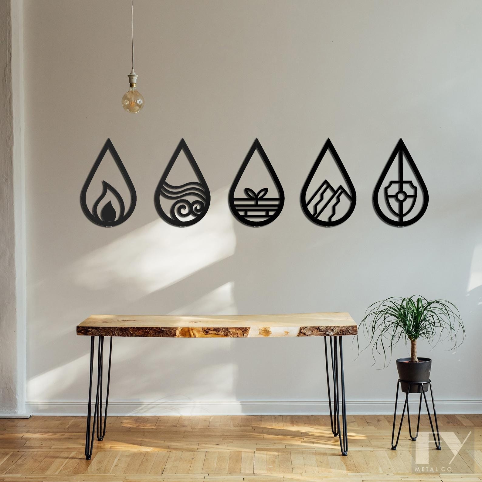 MDF Elements Wall Hanging Decor Set, 5 Pieces, 110X77X0.5 Cm - Black