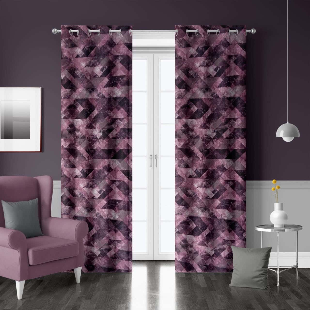 Heavy Velvet Printed Curtains with Belts, 2 Pieces, 2.75 x 1.45m - Multicolor