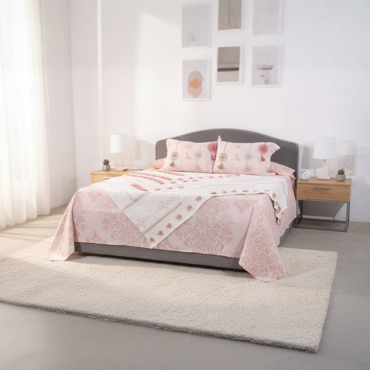 Greena Printed Cotton Comforter Set, 5 Pieces, 5500 Gm - Pink