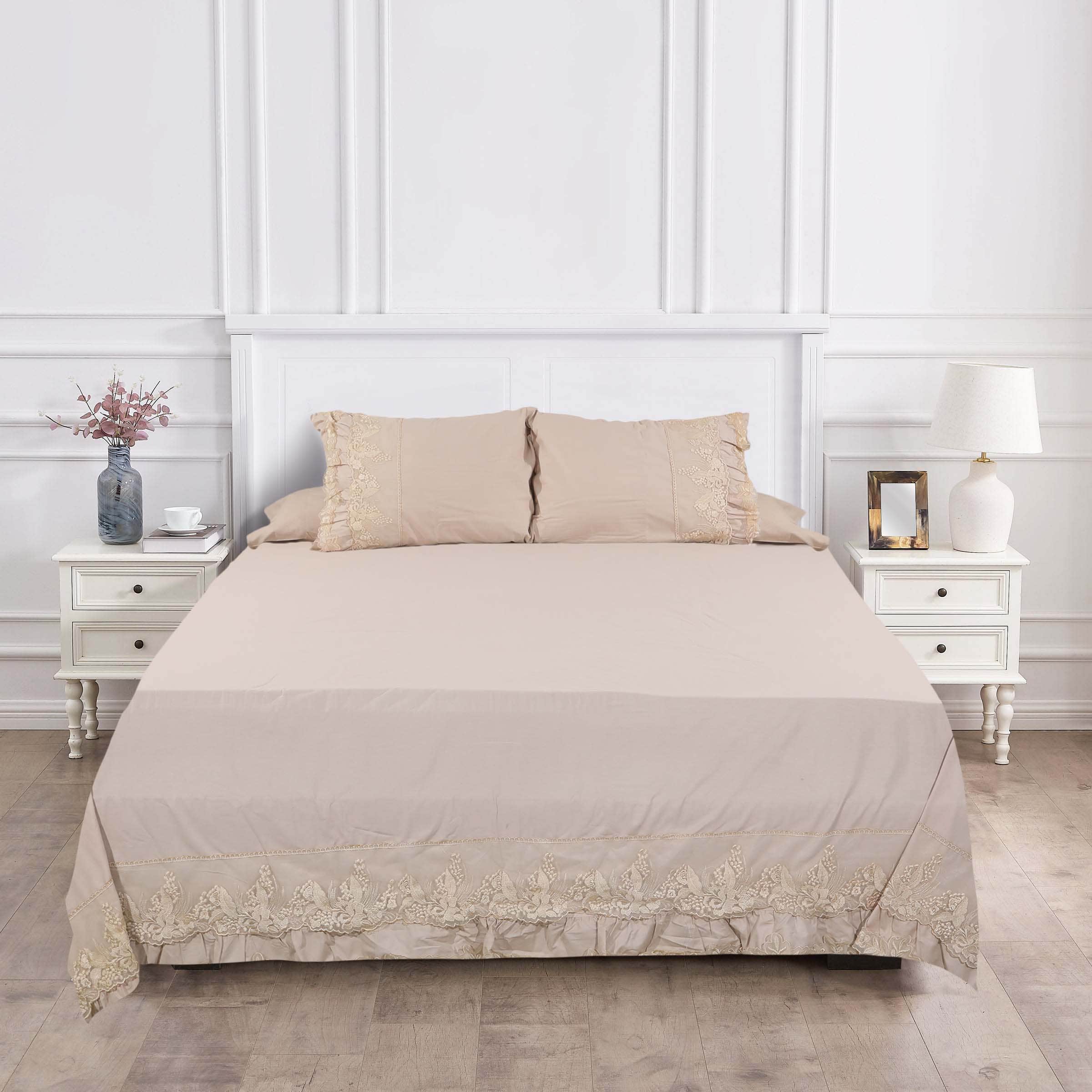 Loom Cotton Bed Sheet Set, 4 Pieces, 240×260 cm, 2900 gm - Coffee