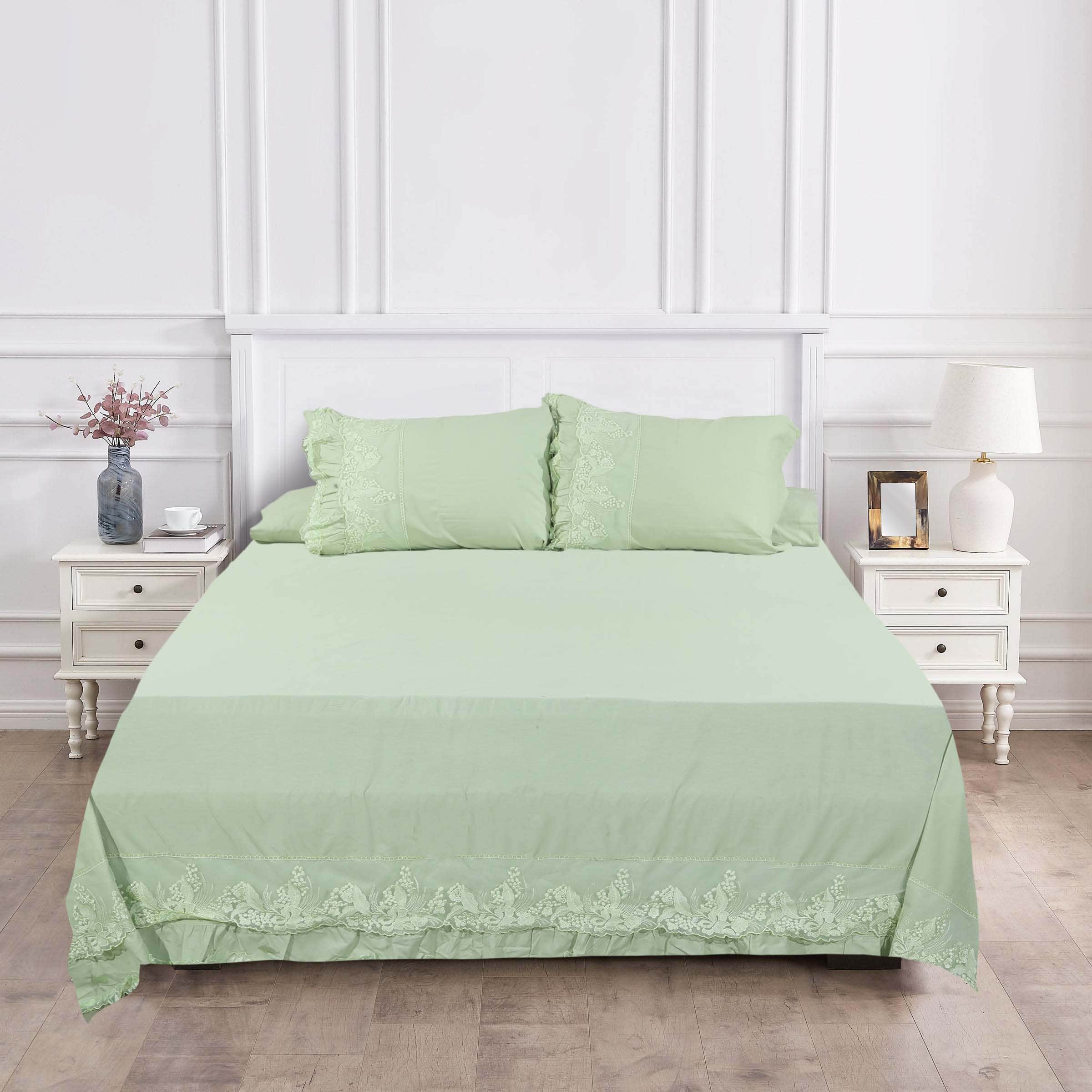 Loom Cotton Bed Sheet Set, 4 Pieces, 240×260 cm, 2900 gm - Olive