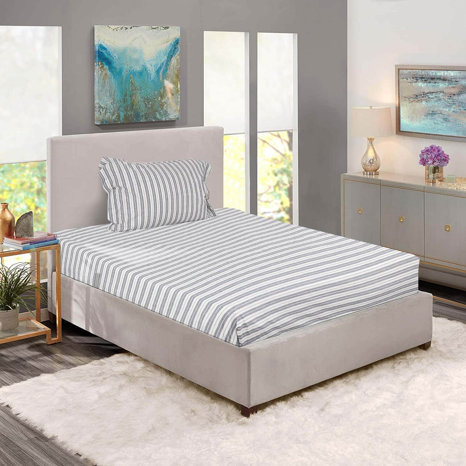 Al Maamoun Cotton Fitted Bedding Set, 2 Pieces, 200×120 cm, 890 gm - Navy
