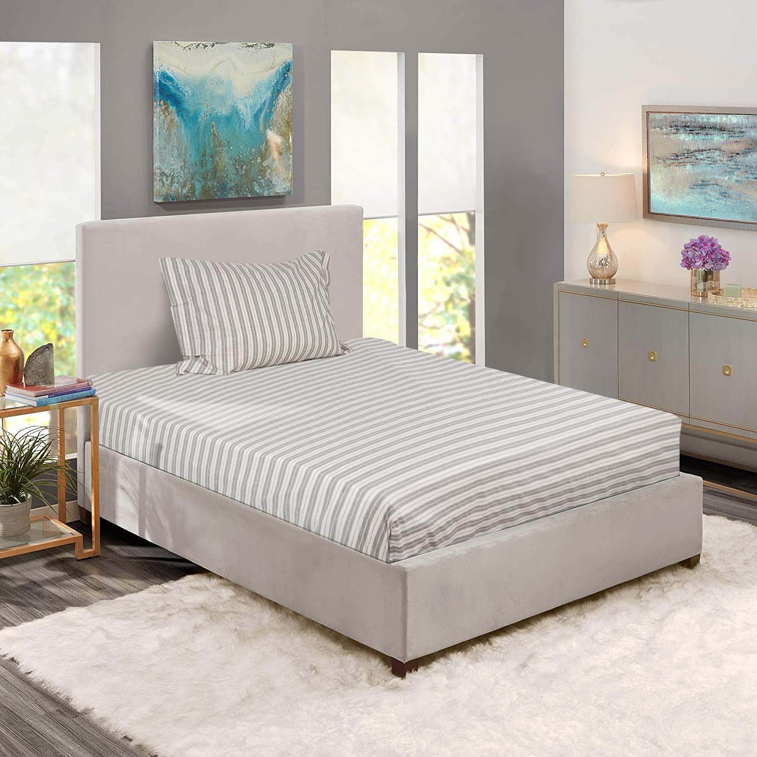 Al Maamoun Cotton Fitted Bedding Set, 2 Pieces, 200×120 cm, 890 gm - Olive