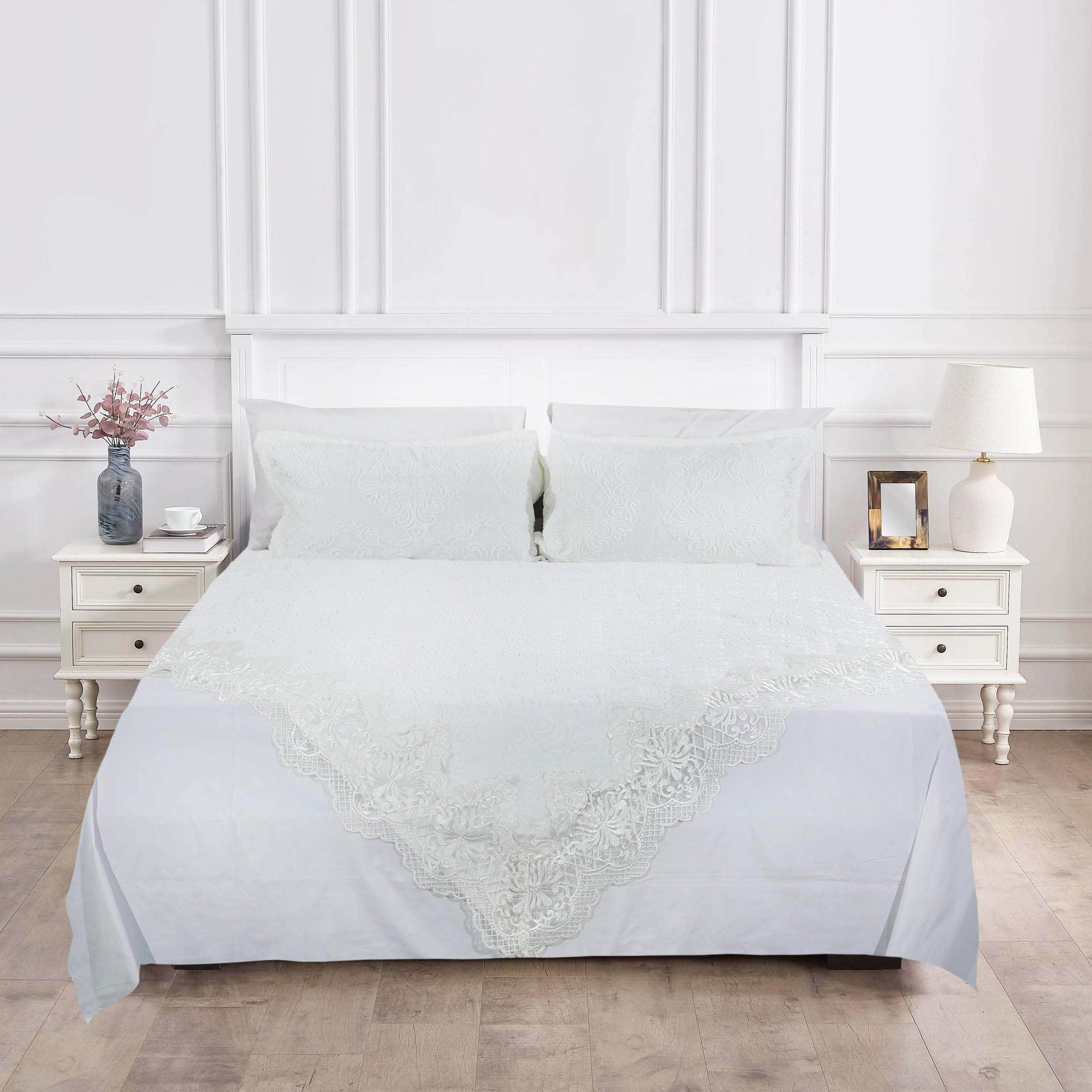 Gunes Cotton Bedding Sheet Set, 6 Pieces, 240×260 cm, 5100 gm - White