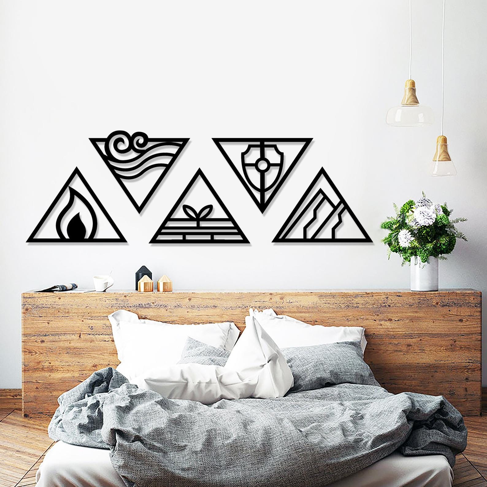 MDF Elements Wall Hanging Art Set, 5 Pieces, 110X96X0.5 Cm - Black