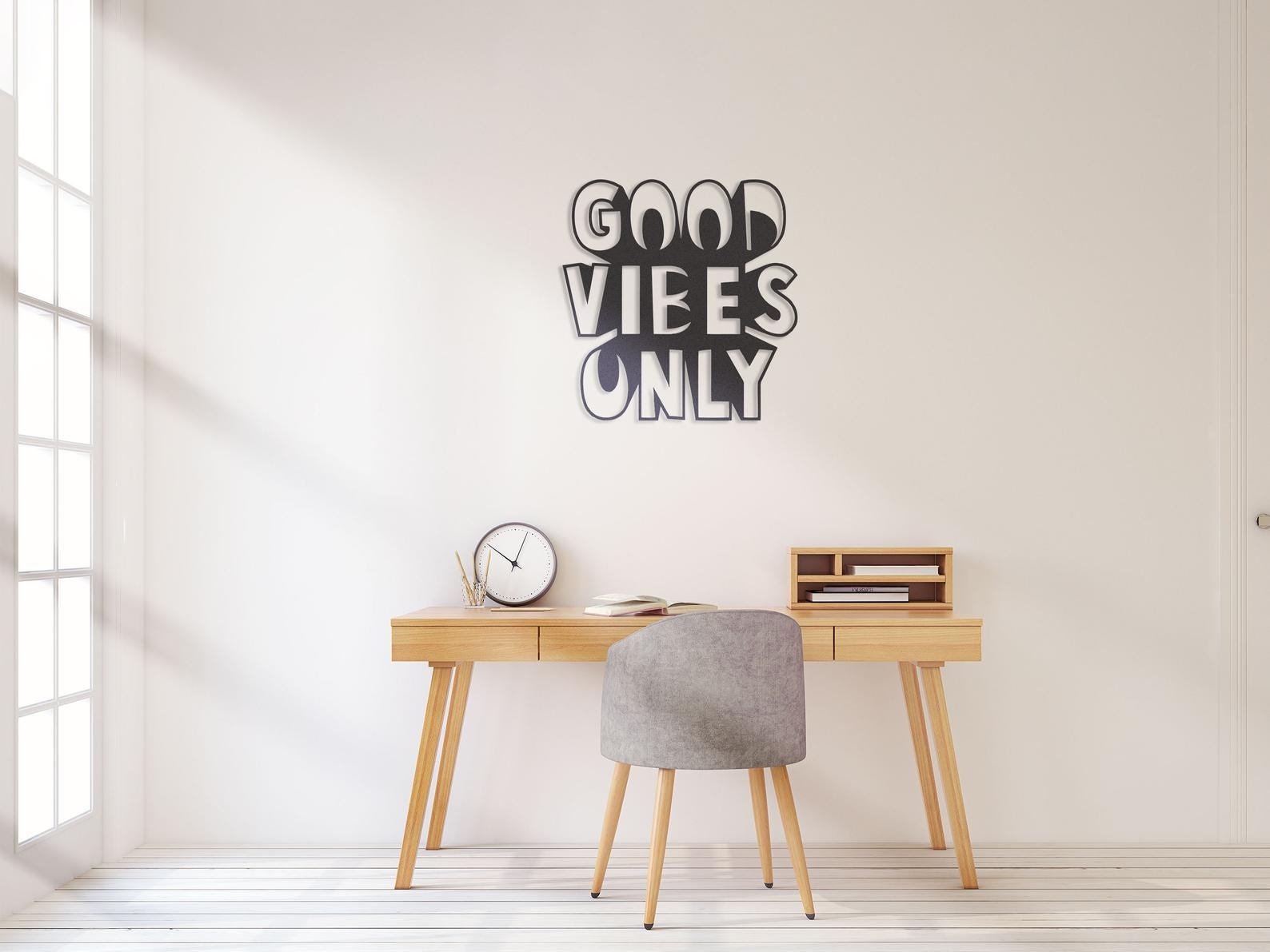 MDF Good Vibes Only Wall Hanging Decor, 80X80X0.5 Cm - Black