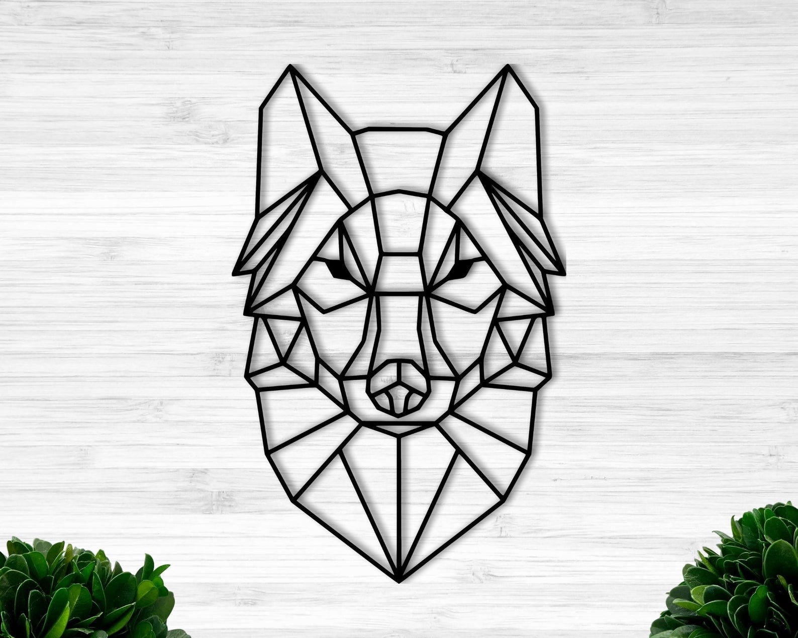 MDF Geometric Wolf Head Wall Hanging Art, 100X100X0.5 Cm - Black