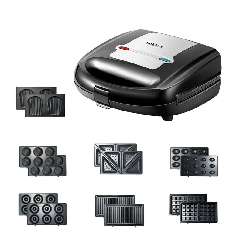 Sokany SK-B907 Sandwich Maker, 7 in 1, 750 Watt - Black