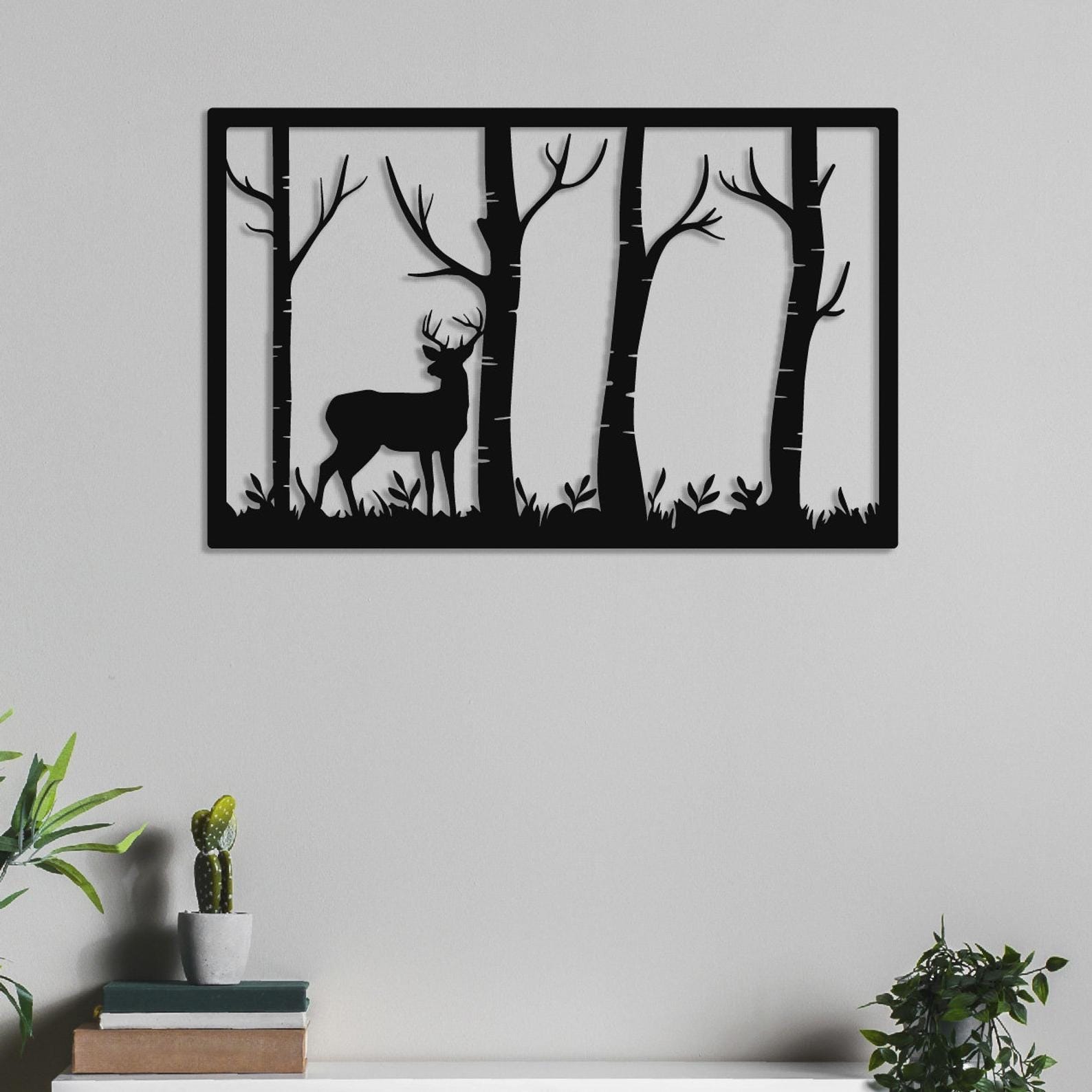 MDF Deer Forest Wall Hanging Art, 130X83X0.5 Cm - Black