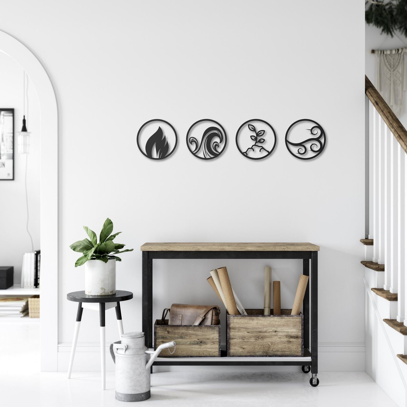 MDF Elements Wall Hanging Decor Set, 4 Pieces, 100X100X0.5 Cm - Black