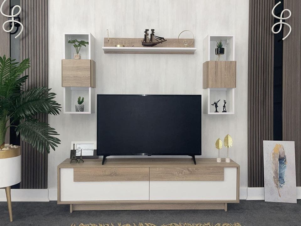 Mdf Wooden Tv Table, 160 X 40 X 30 Cm - White Beige