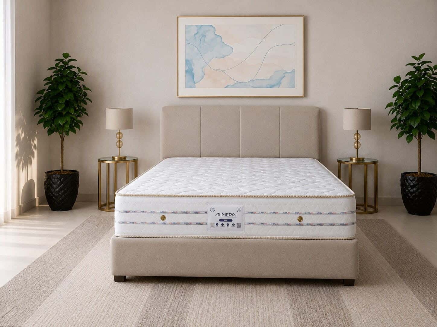Pure Alalmeramattresses With Spiral Interlock Springs And Firmness, 25 Cm Thick, 190 × 160 Cm - White