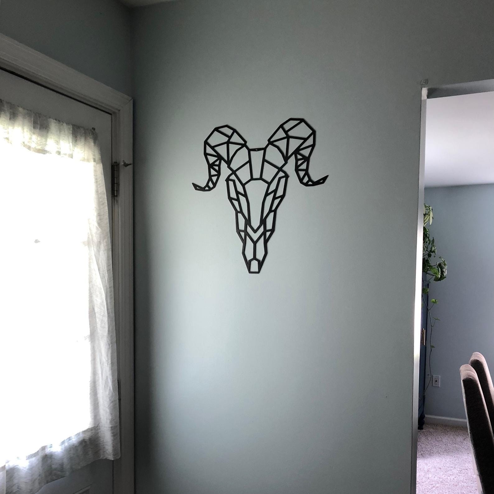 MDF Geometric Ram Skull Wall Hanging Art, 100X100X0.5 Cm - Black