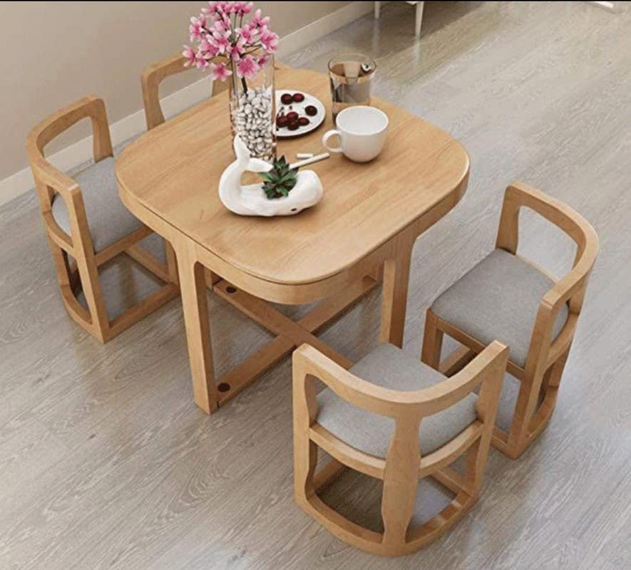 Red Beech Wood Dining Room Set, 5 Pieces , Velvet - Wooden