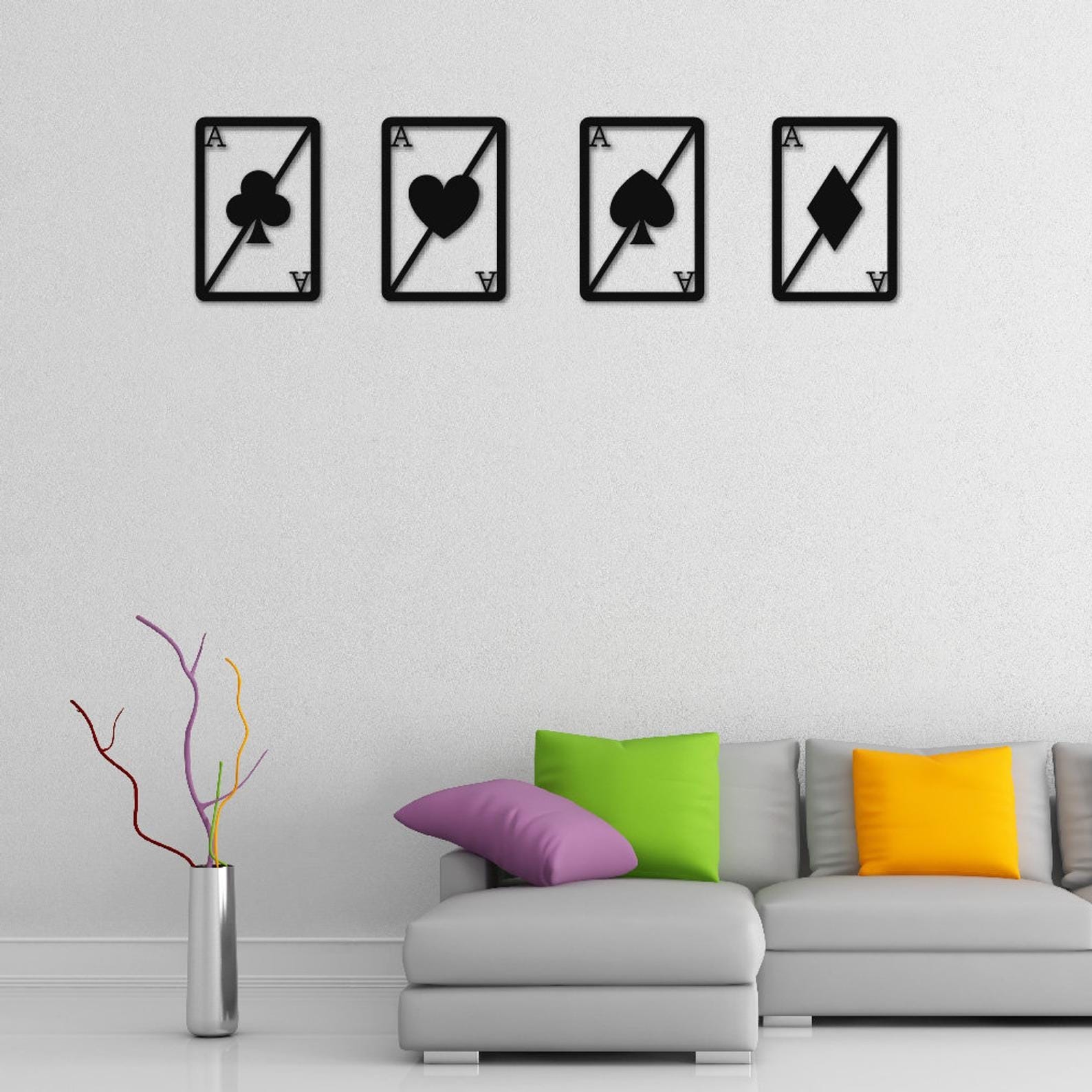 MDF Playing Cards Game Wall Hanging Art Set, 4 Pieces, 130X88X0.5 Cm - Black