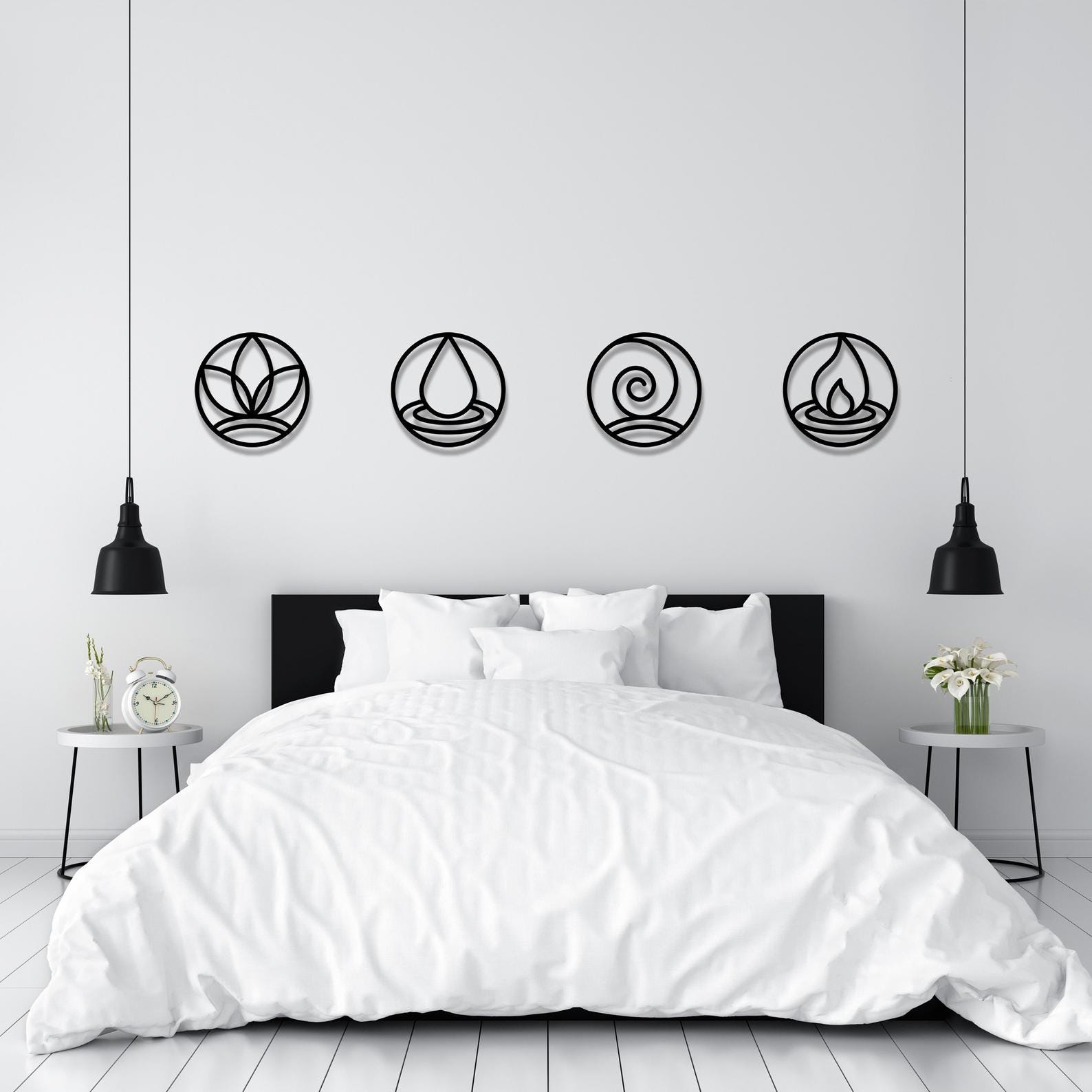MDF Elements Wall Hanging Decor Set, 4 Pieces, 100X100X0.5 Cm - Black