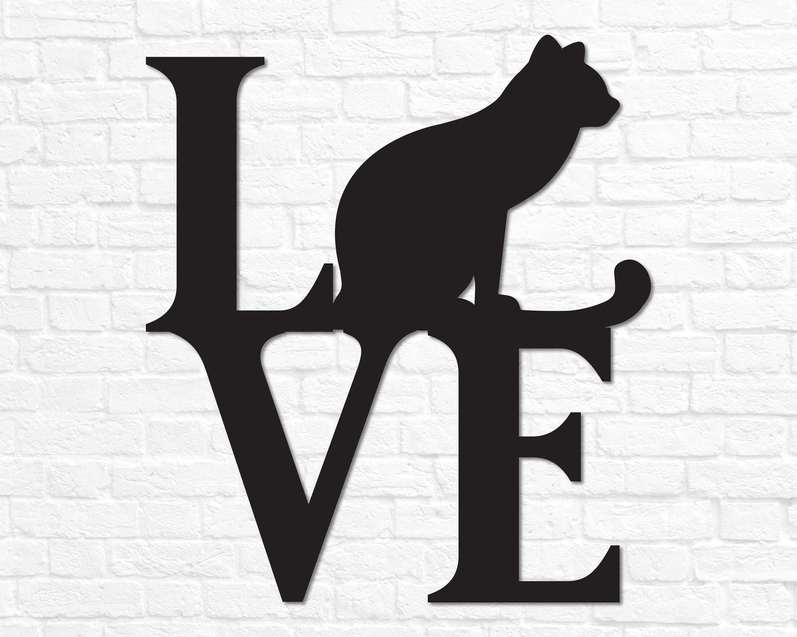 MDF Lover Cat Sign Wall Sign Art, 40X33X0.5 Cm - Black