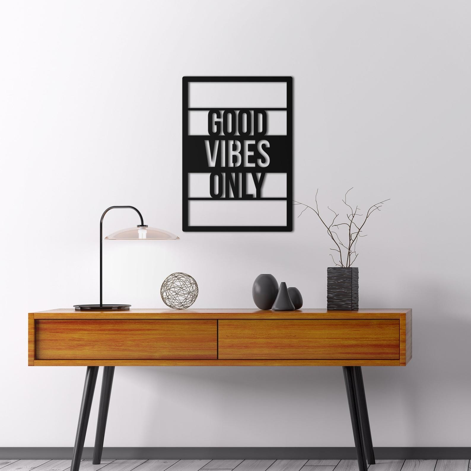 MDF Good Vibes Only Sign Wall Sign Art, 100X70X0.5 Cm - Black