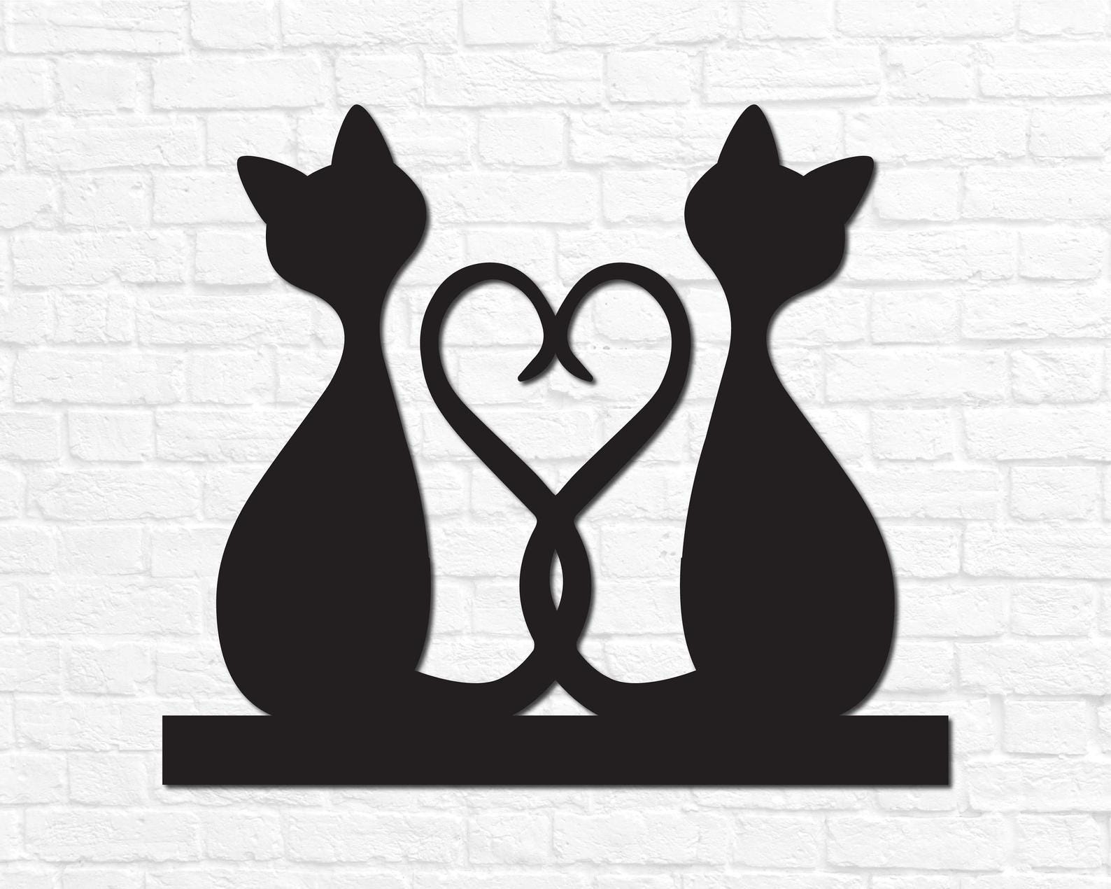 MDF Lover Cat Heart Sign Wall Sign Art, 110X91X0.5 Cm - Black