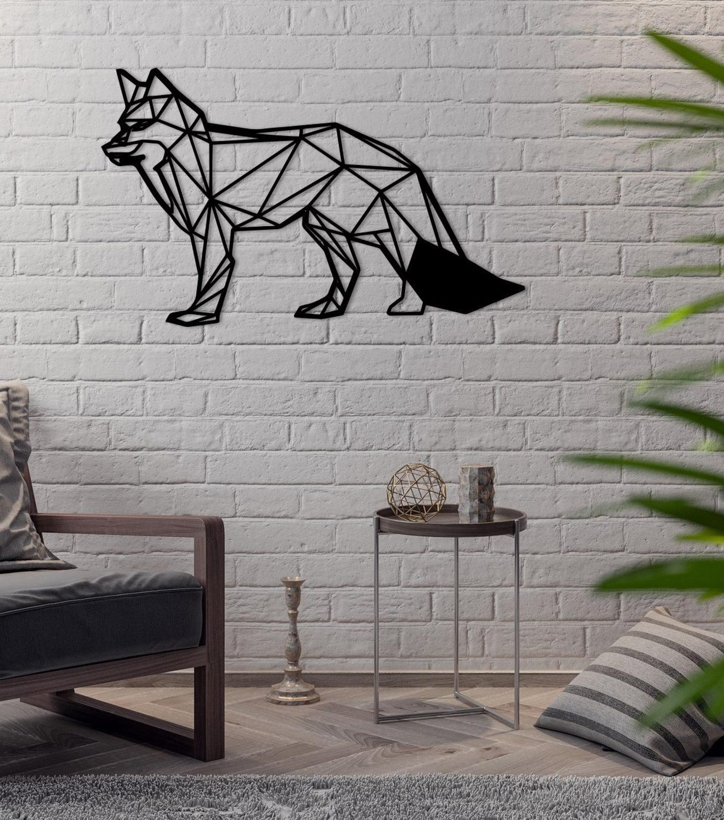 MDF Geometric Fox Wall Hanging Art, 70X44X0.5 Cm - Black