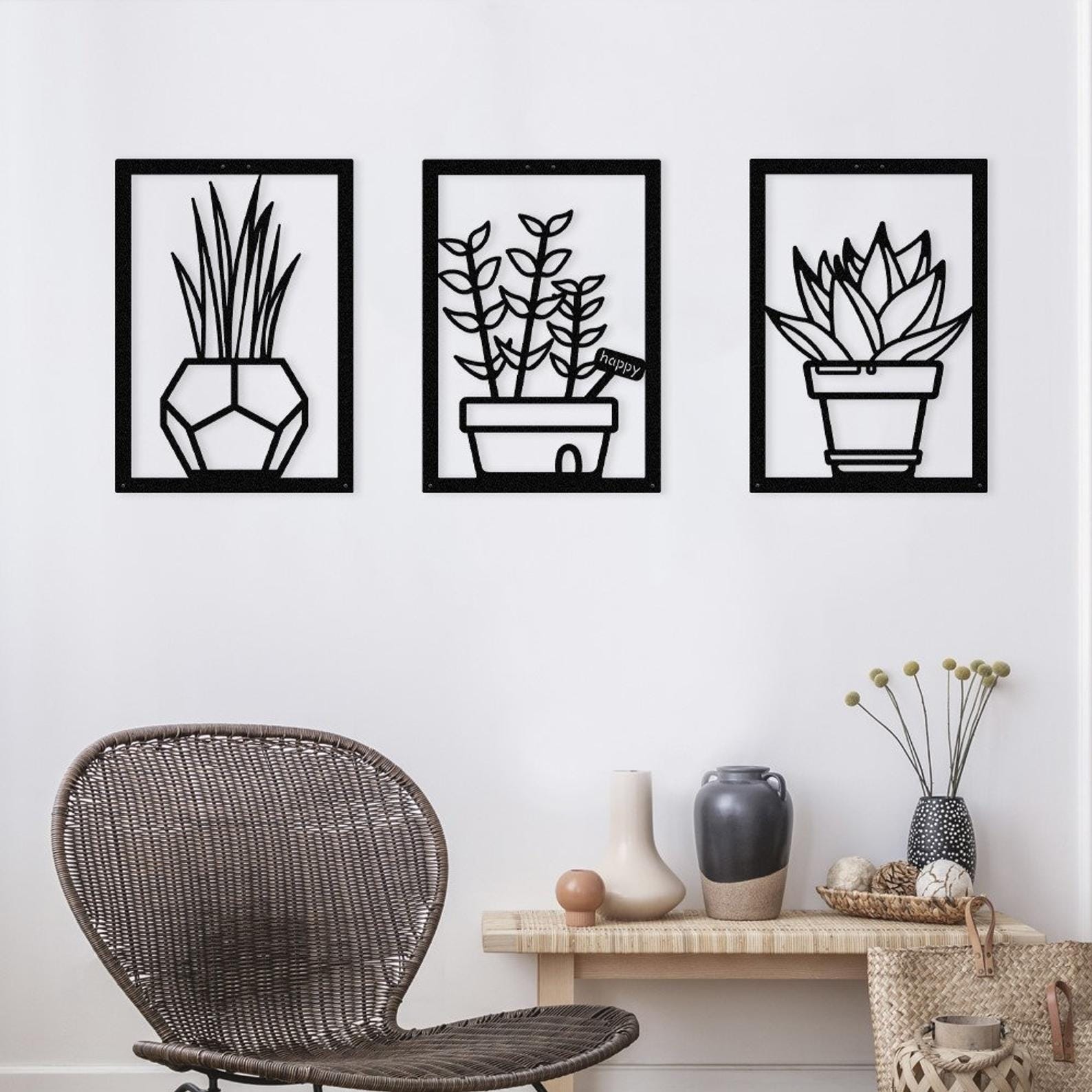 MDF Cactus Wall Hanging Decor Set, 3 Pieces, 130X92X0.5 Cm - Black