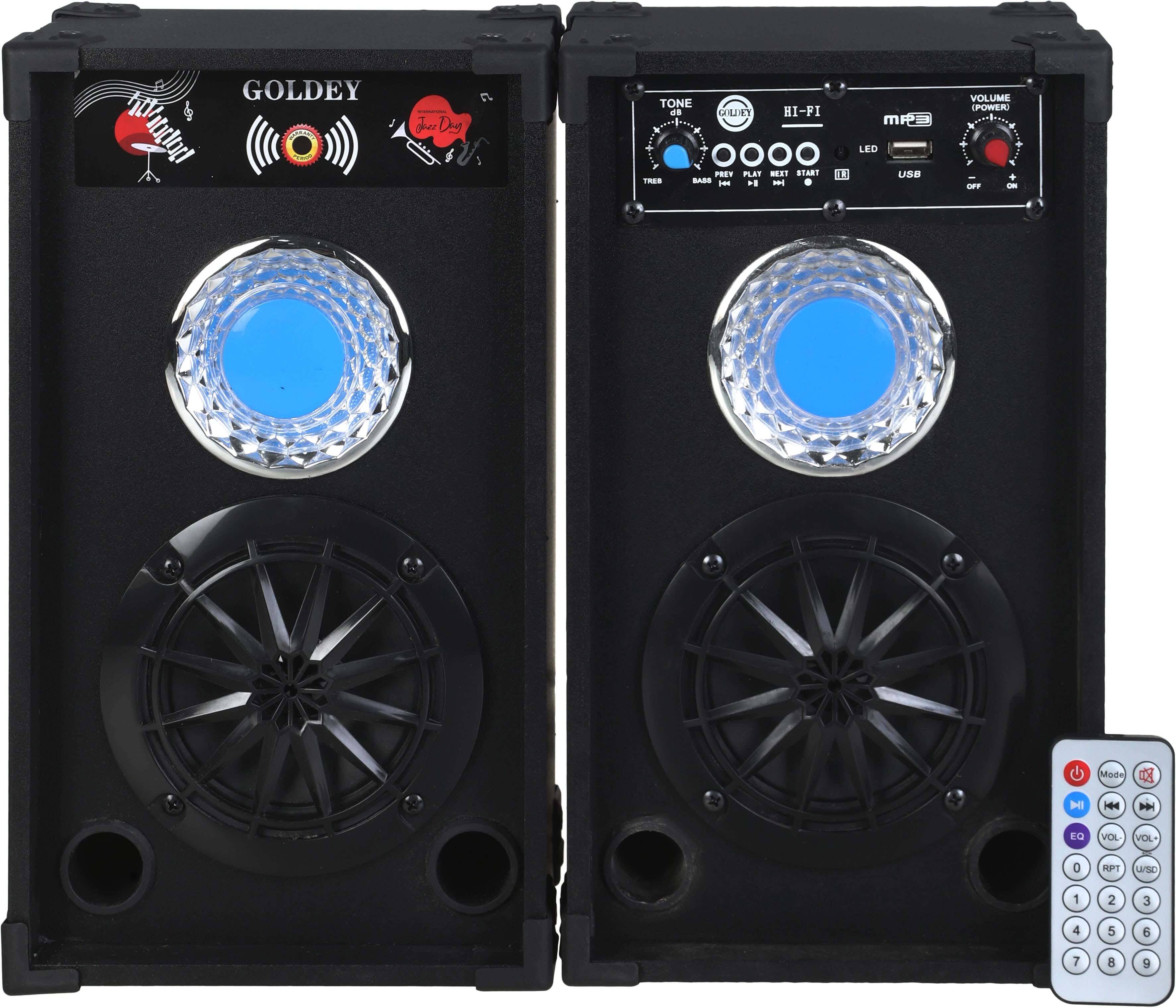 GOLDEY Gs-D401 Wired Subwoofer Speaker Set, 13×17×30 cm, 4 inches, Bluetooth, 2 Pieces, 3 Watt ×2 - Black Silver