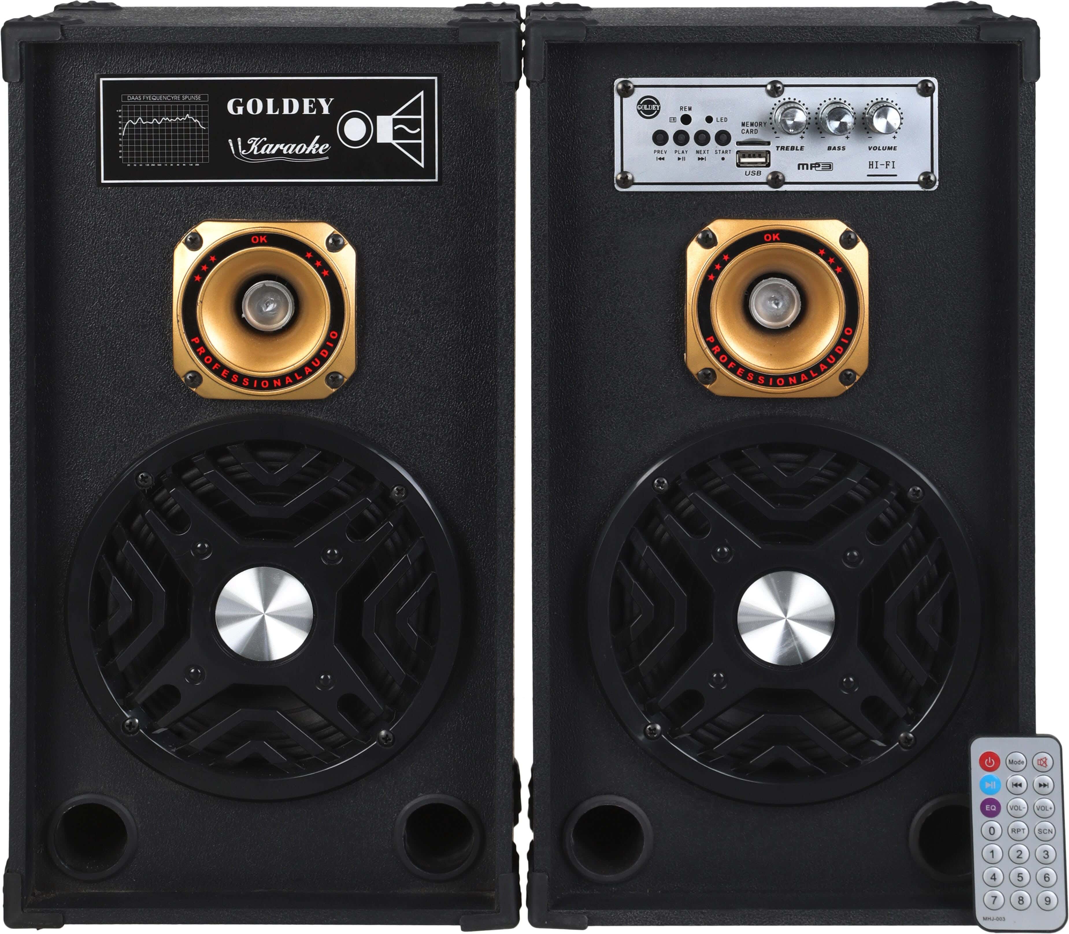 GOLDEY GX-602 Wired Subwoofer Speaker Set, 2 Pieces, 30 Watt, Bluetooth, 6-Inch, 20×17×39 cm - Black Gold