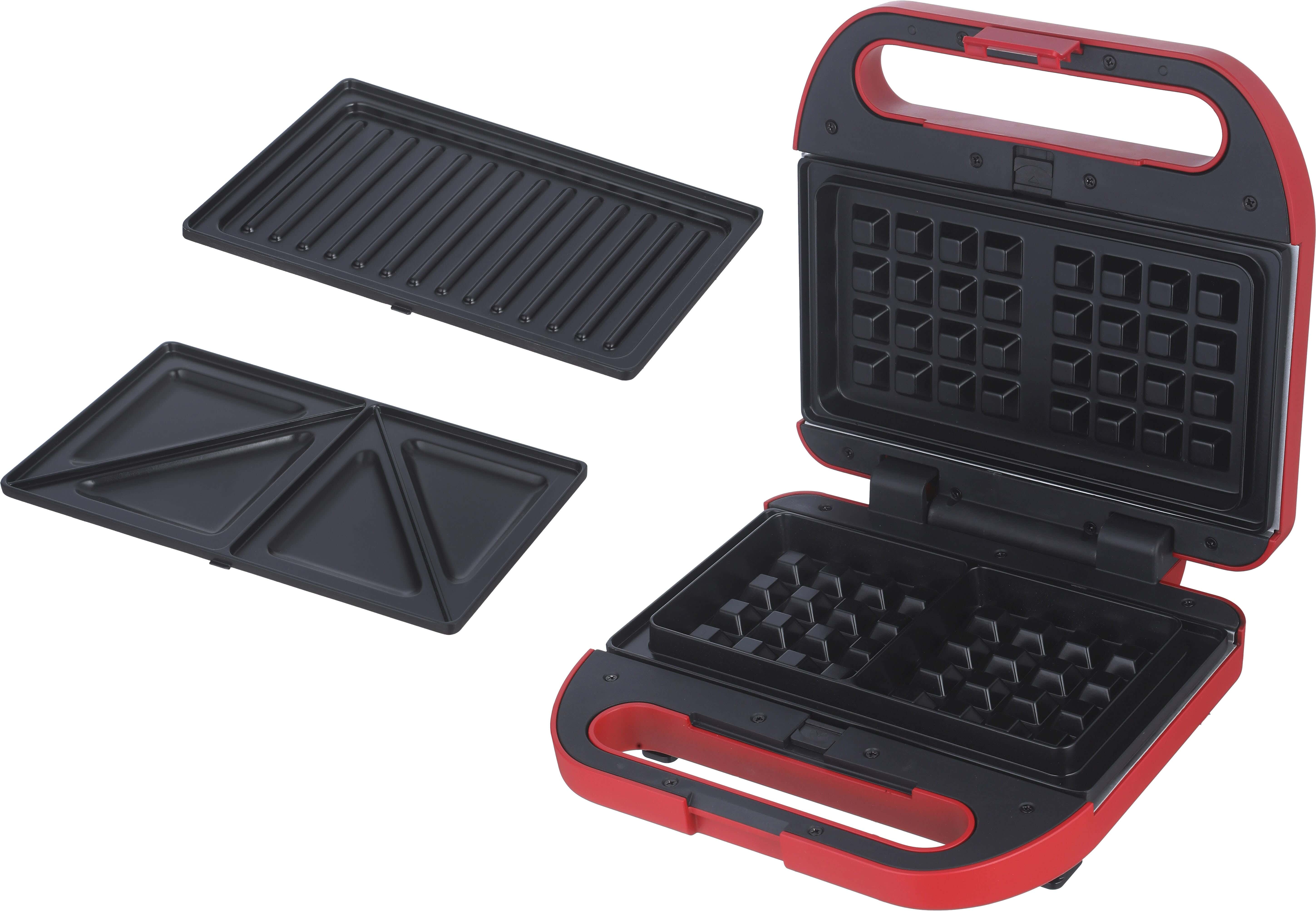 Media Tech MT-SM207 Sandwich & Waffle Maker, 3 Slices, 750 Watt - Red