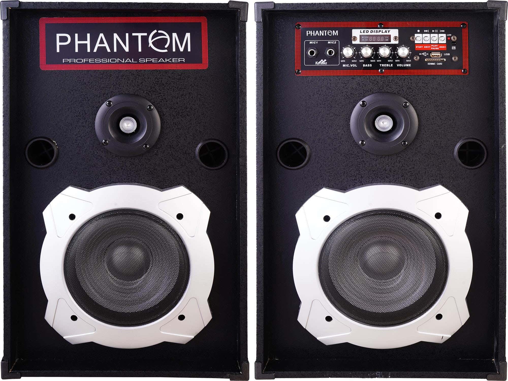 PHANTOM PH-8750 Subwoofer Set, 2 Pieces, 25W×2, 8-inch, 32×22×50 cm - Black Silver